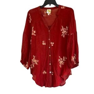 Anthropologie Fig And Flower Embroidered Long Sleeve Blouse SZ M